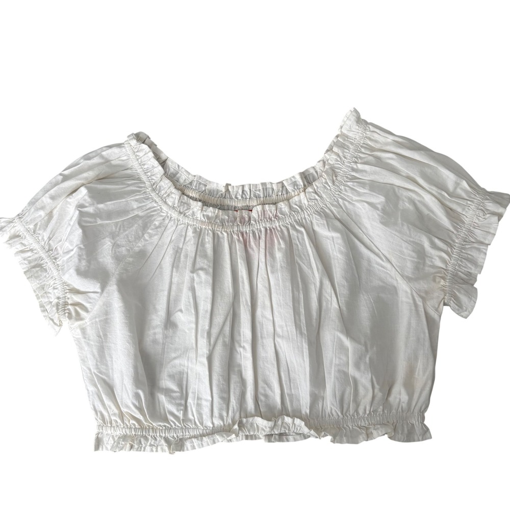 Coniglio Palm Beach White Cotton Peasant Crop Top Rabbit Embroidery Sz 2 Light